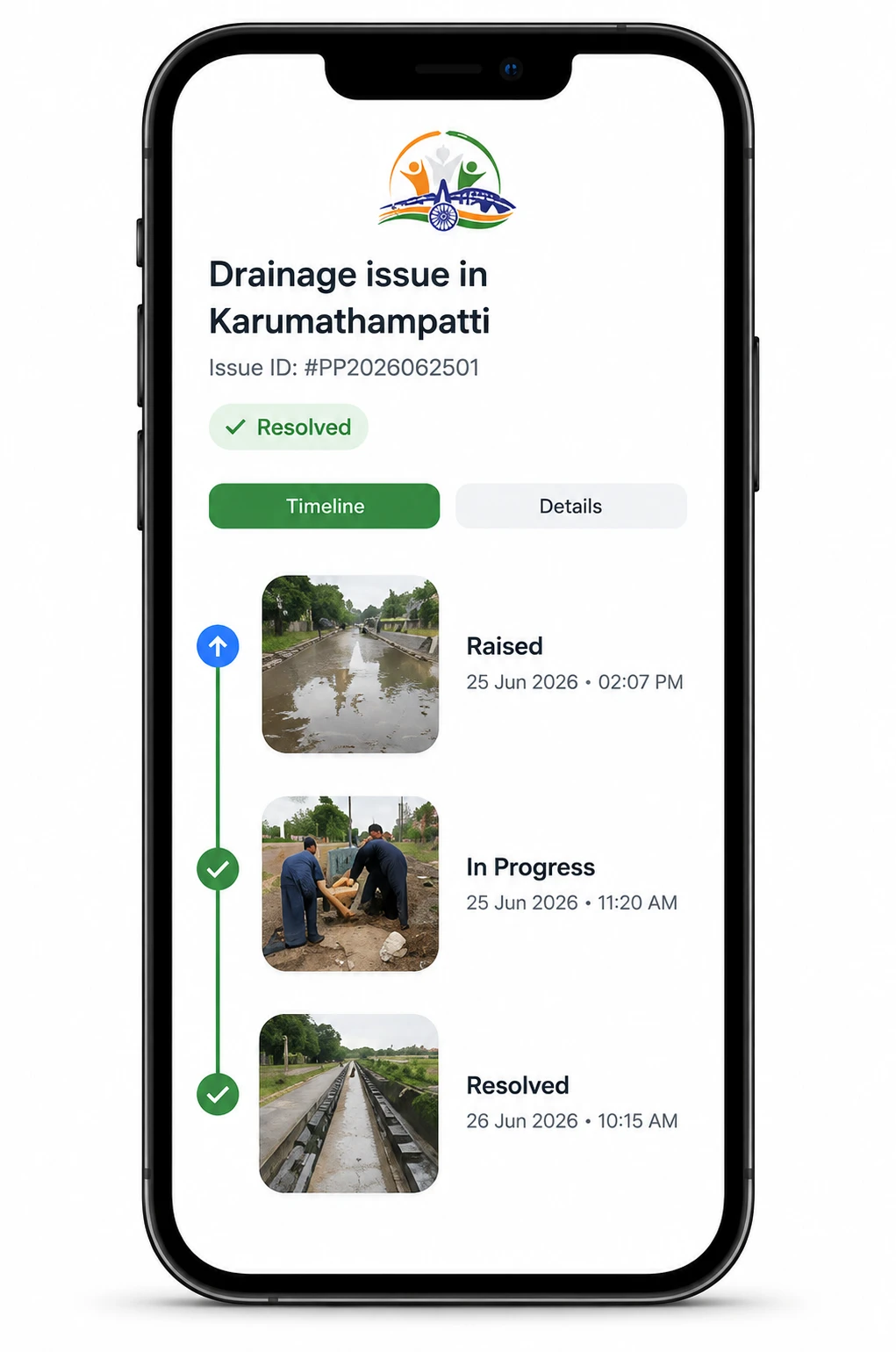 PrajaPulse app showing issue tracking